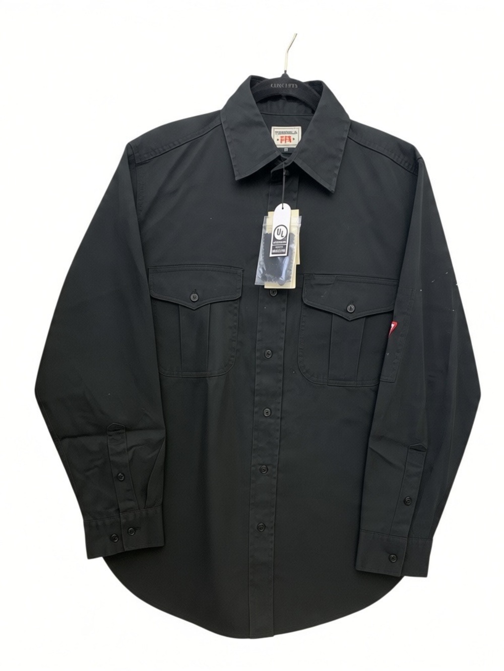 Ticomela Men’s Black Long-Sleeve Work Shirt with Dual Chest Pockets